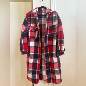 Plaid Red and Black Women's Coat Shacket